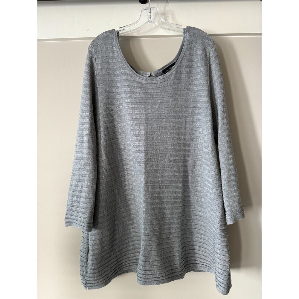 Lane Bryant Ribbed Knit Keyhole Sweater Women's Plus Size 18/20 Gray 3/4-Sleeve